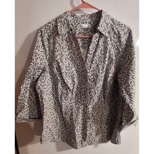 Croft & Barrow Black/white Paisley 3/4 Sleeve Button Up Blouse Sz 0X